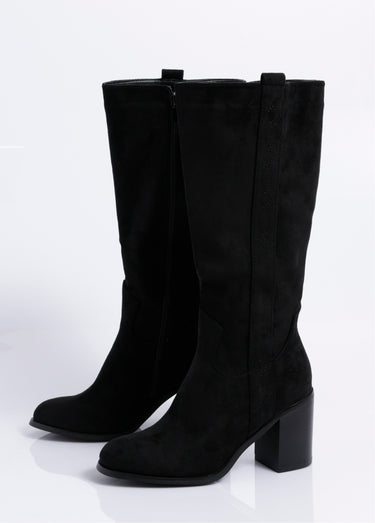 Bottes suédine bout rond thème western Noir