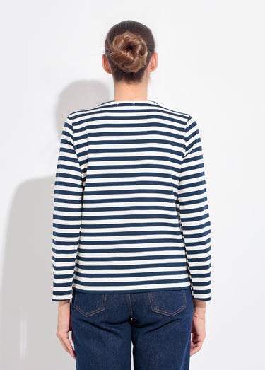 Marinière col rond dégagé broderie cœur Marine