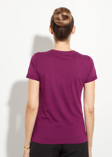 T-shirt col rond broderie coeur poitrine Violet