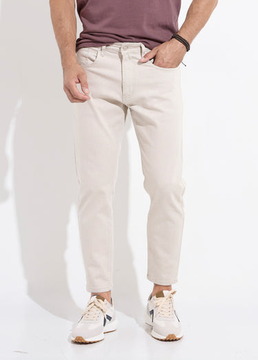 Jean 5 poches denim clair, coupe droite Beige