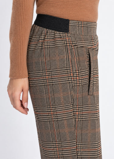 Pantalon droit taille semi élastiquée Carreaux Beige