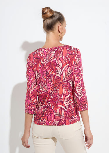 T-shirt col rond imprimé patchwork Rose/Orange