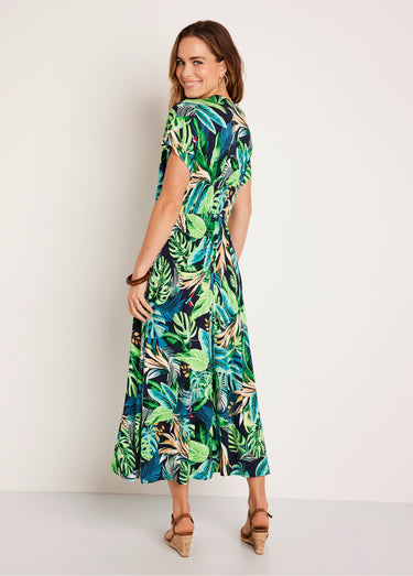 Robe longue évasée imprimé tropical Imp Vert