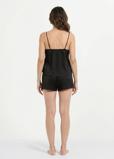 Pyjama short en satin et dentelle Noir