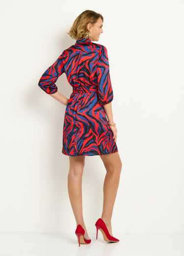 Robe courte cache-coeur imprimé zèbre colorisé Rouge/Bleu