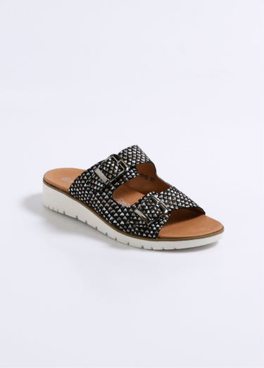 Mules brides à boucle et effet python Noir
