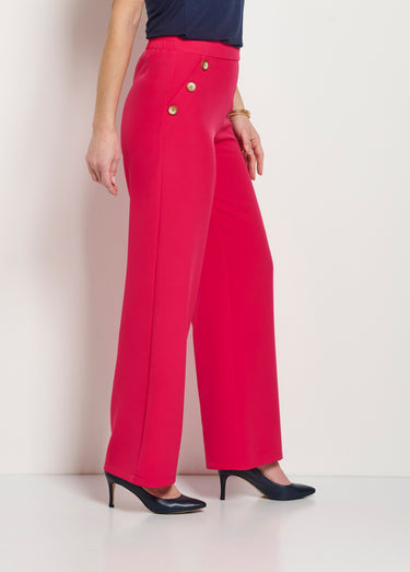 Pantalon large uni taille semi-élastiquée Fuchsia