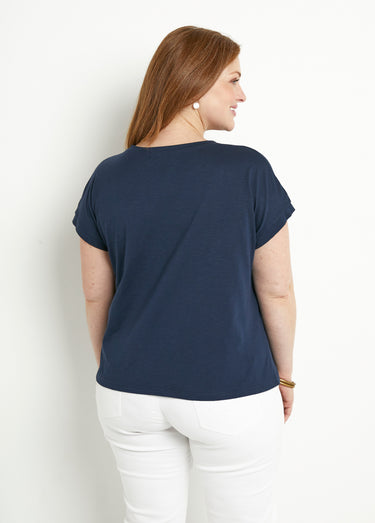 T-shirt brodé ajouré manches courtes Marine