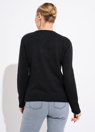 Pull chaud col rond jacquard graphique Noir/Rose
