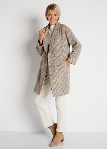 Manteau aspect chevrons mi-long Beige