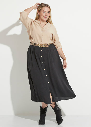 Jupe longue boutonnée taille élastiquée Noir