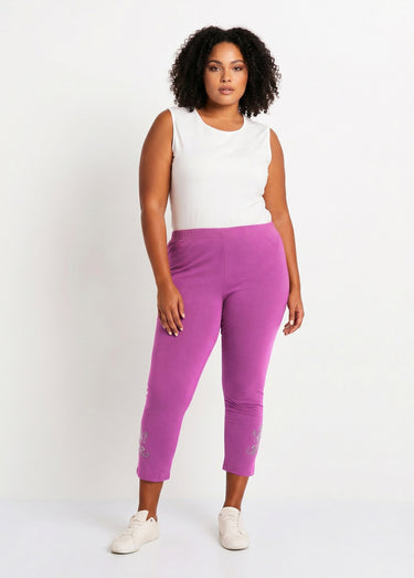 Legging court uni ceinture élastiquée Fuchsia