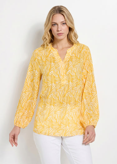 Tunique boutonnée longue manches 3/4 Jaune/Blanc