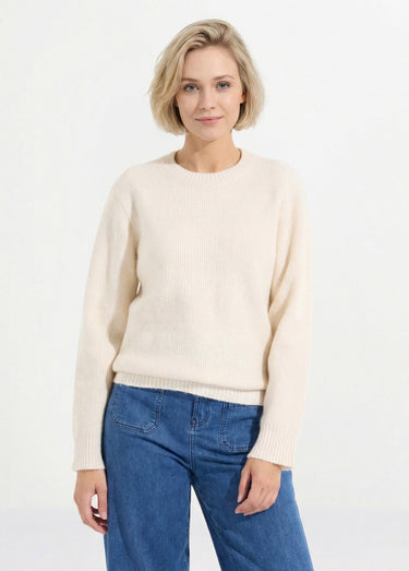 Pull chaud côtelé avec laine et fibres recyclées Ivoire