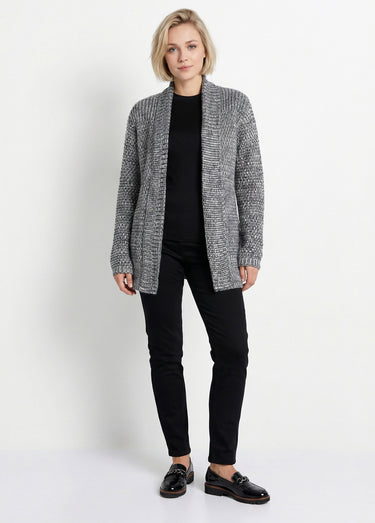 Gilet long bord à bord maille fantaisie Noir