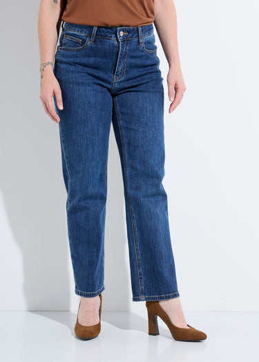 Jean droit 5 poches, spécial PETITE Denim Fonce