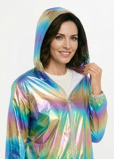 Parka brillante à capuche tendance Violet Irise