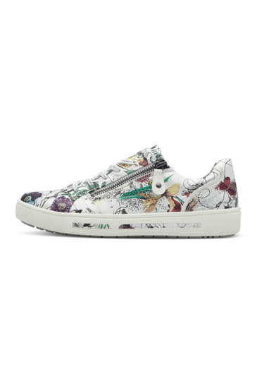 Baskets fleuries lacets élastiqués + zips Blanc
