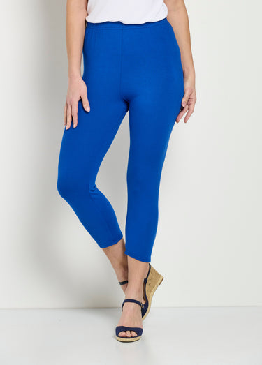 Legging court taille élastiquée extensible Uni Bleu