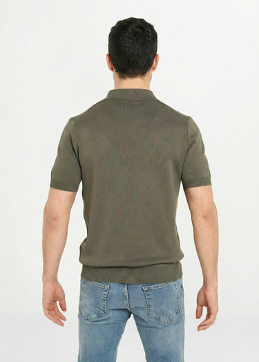 Pull fin piqué manches courtes, col polo Kaki