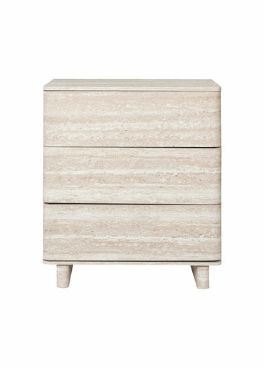Commode 3 tiroirs effet pierre travertin Blanc/Beige