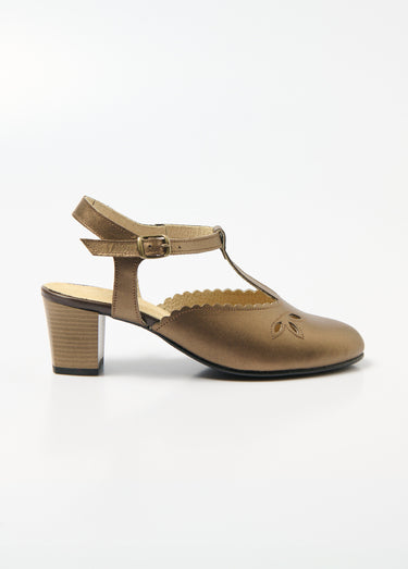 Sandales salomé cuir talon haut largeur confort Bronze