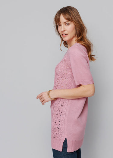 Pull-tunique long col V Rose