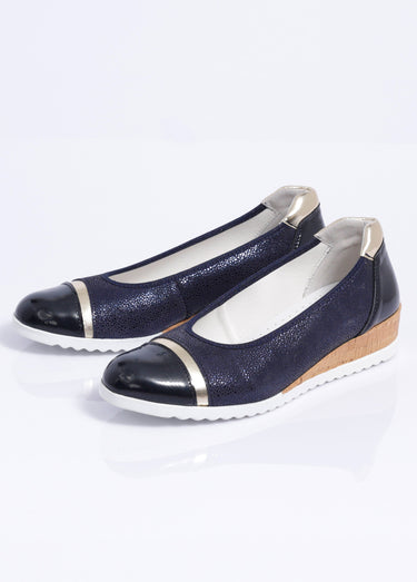 Ballerines compensées cuir largeur confort Marine