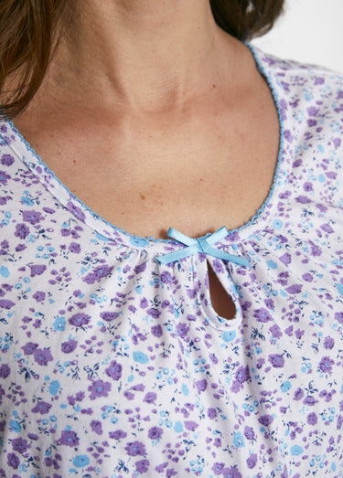 Chemise de nuit mi-longue manches courtes Lilas/Bleu