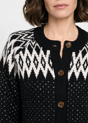 Gilet chaud boutonné jacquard graphique Noir/Ecru