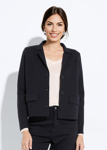 Veste courte jacquard uni col tailleur Noir