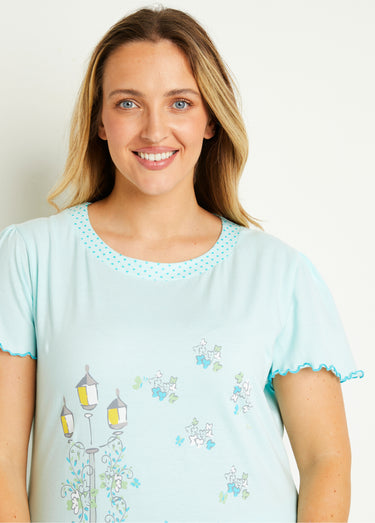 Pyjama court coton imprimé Aqua