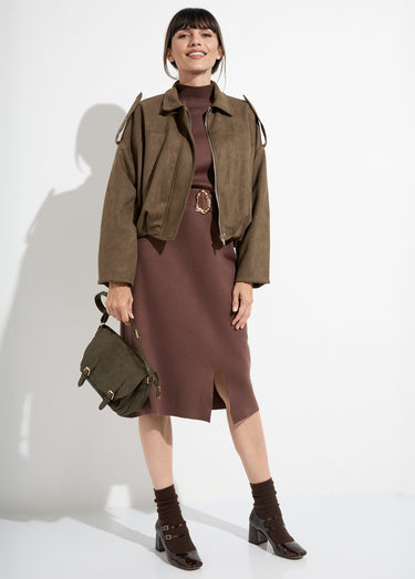 Veste suédine taille resserrée, oversize Kaki