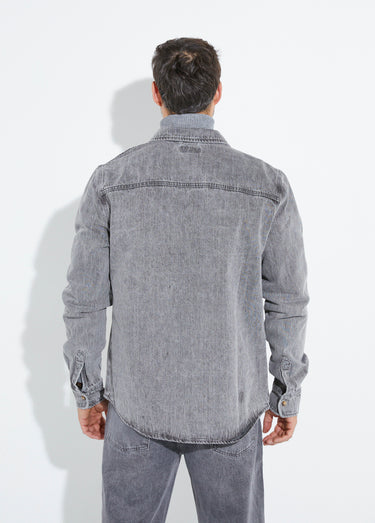 Chemise en denim épais délavé Gris