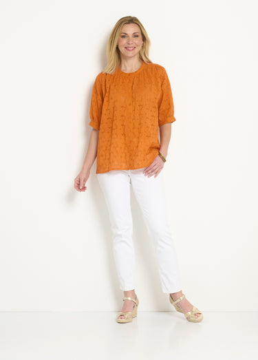 Blouse manches courtes broderie anglaise Orange