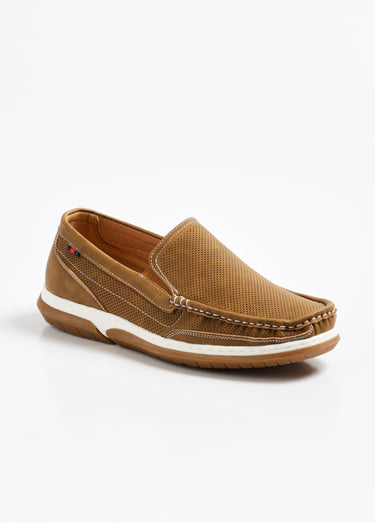 Mocassins cuir style bateau  microperforés élastiqués Camel