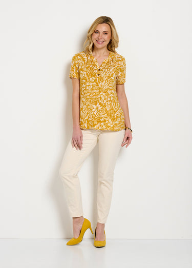 Tunique longue évasée fleurie ou unie Jaune/Ecru