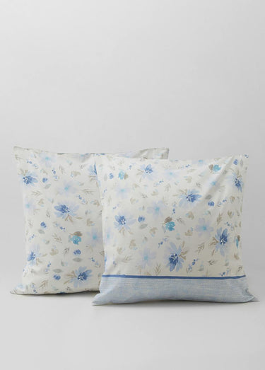 Parure fleurs drap(s) + taie(s) oreiller Imprime/Bleu
