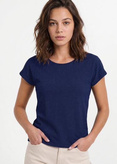 T-shirt manches courtes uni ou imprimé fleurs Uni Marine