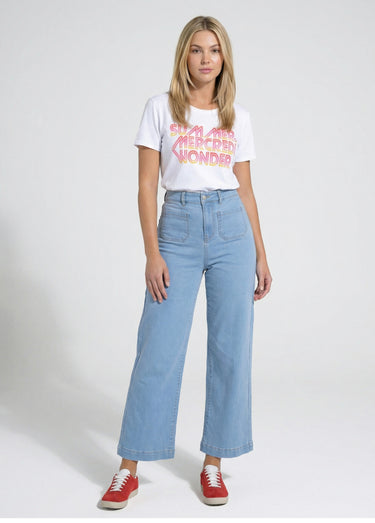 Jean 7/8ème large denim extensible 4 poches Bleached
