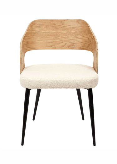 Set 2 Fauteuils bouclette, dossier bois Marron/Blanc/Noir