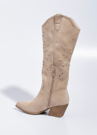 Bottes brodées western à talon biseauté Beige