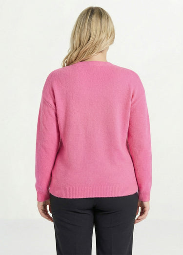 Pull doux col rond avec strass et sequins Rose