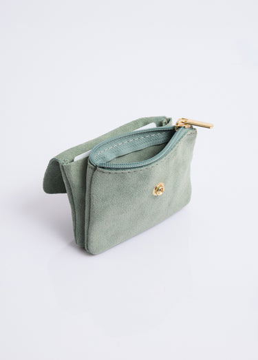 Petit porte monnaie zippé en cuir suédé Vert