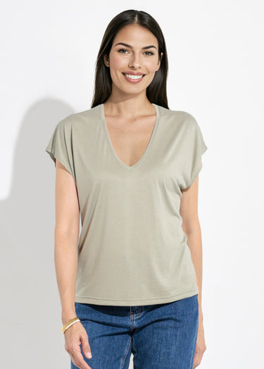 T-shirt fluide manches courtes porté loose Kaki Clair