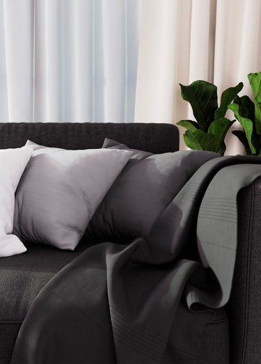 Jeté de canapé bachette coton, motif lignes Anthracite