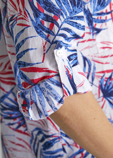 Chemisier boutonné long coton imprimé Imprime/Bleu