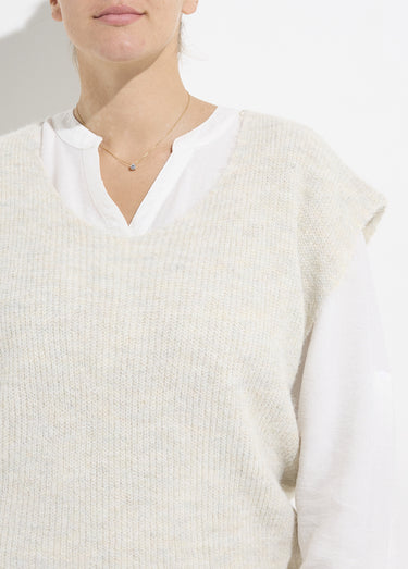 Pull sans manches chaud maille mousseuse Ecru
