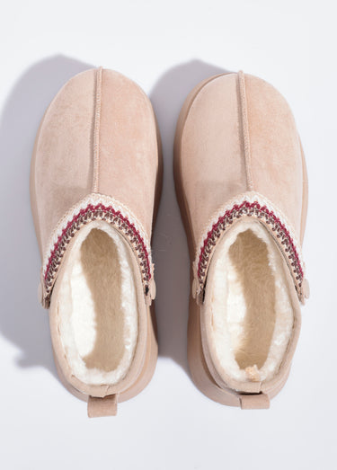 Mules compensées fourrées patte fantaisie Beige
