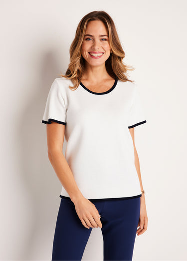 Pull court manches courtes bicolore Blanc/Marine